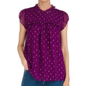 Ba&sh Coco Metallic Dot Pattern Shirt Sleeve Top Purple Silk Blend Size 3/10